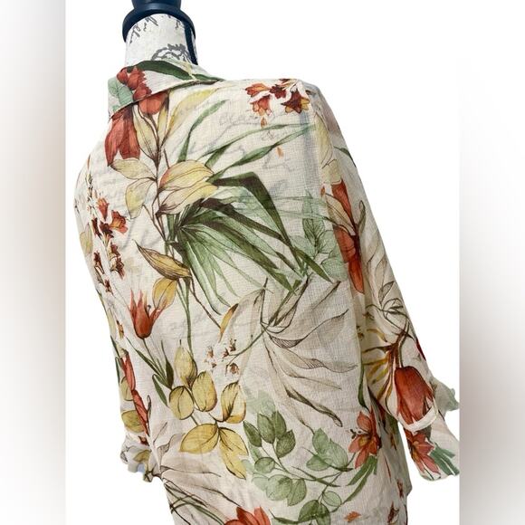 Vintage 90s Alfred Dunner Button Up Blouse Floral Sheer Cardigan Ruffle sleeve - Picture 3 of 9